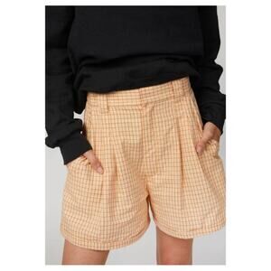 Paradised Bronze Plaid Pleated Cotton Jamie Shorts Large Net A Porter